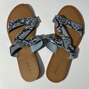 Aldo womens animal print snake skin sandals sz 8 blue brown summer
